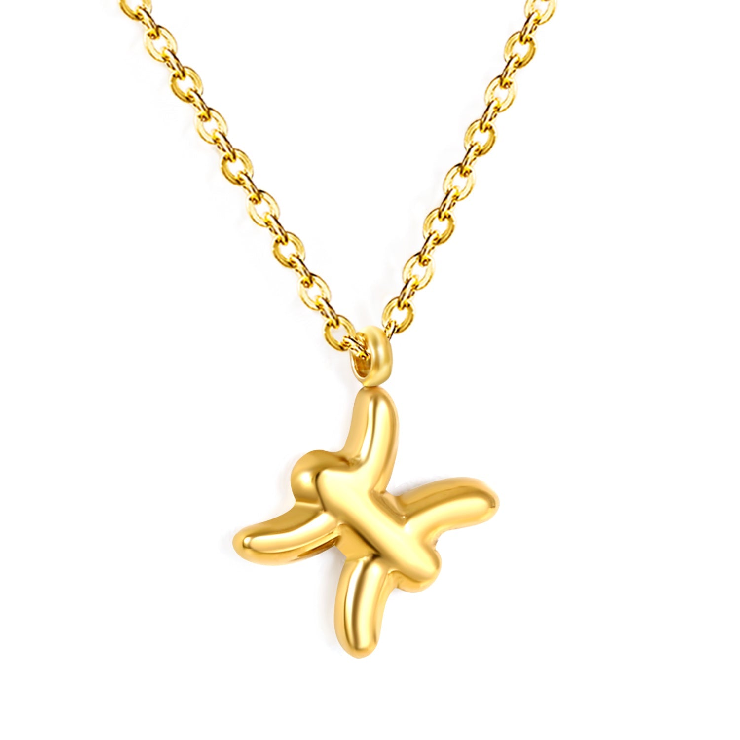 Aries/Taurus/Gemini/Cancer/Leo/Virgo/Libra/Scorpio/Sagittarius/Capricorn/Aquarius/Pisces Bubble Constellation Pendant 0.3 Cross Chain 40+5cm+6mm Round Tag Necklace Gold asonjewelry